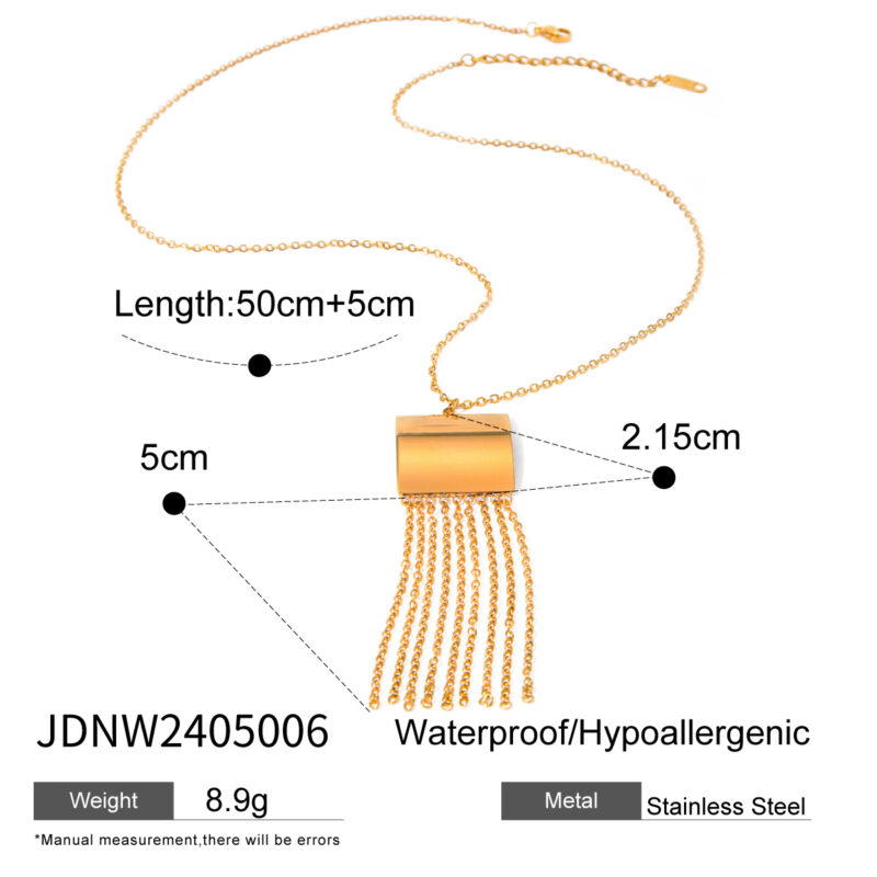 J&D 18K Gold Plated Stainless Steel Fine Chain With Smooth Gold Tassel Pendant Necklace, 50+5cm - Image 4