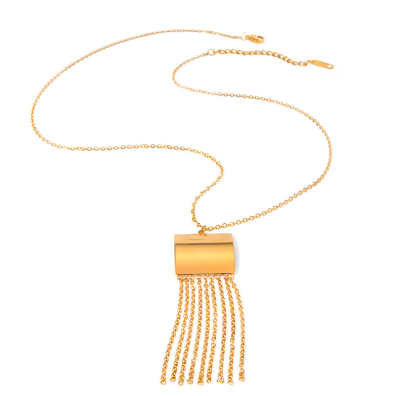 J&D 18K Gold Plated Stainless Steel Fine Chain With Smooth Gold Tassel Pendant Necklace, 50+5cm
