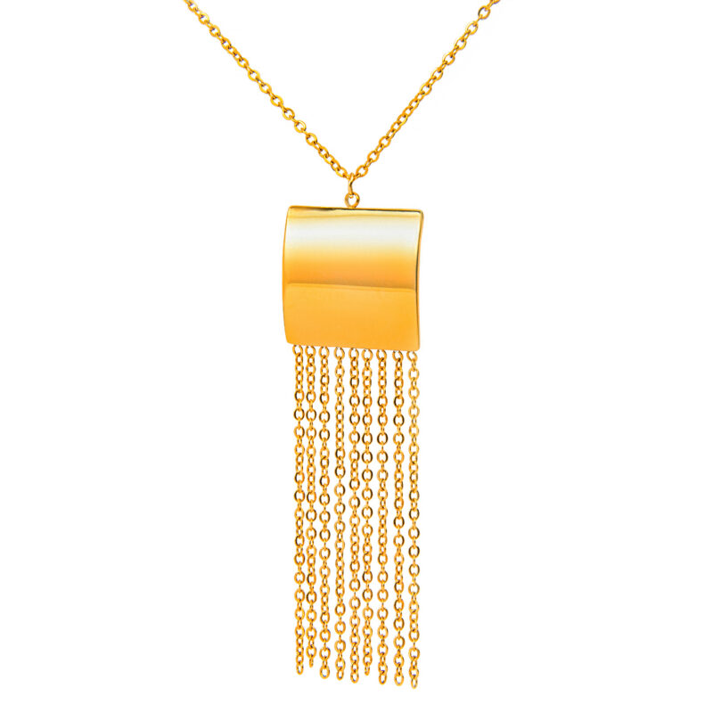 J&D 18K Gold Plated Stainless Steel Fine Chain With Smooth Gold Tassel Pendant Necklace, 50+5cm - Image 3