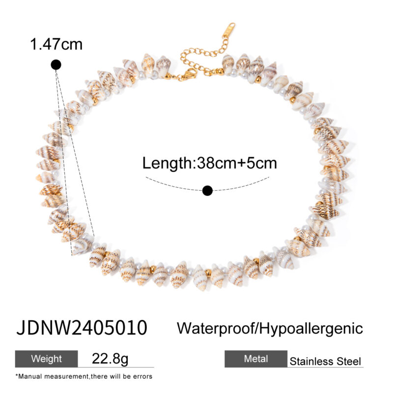 J&D 18K Gold Plated Stainless Steel Full Strand Small Conch Pearl Steel Bead Necklace, 38cm+5cm - Image 5