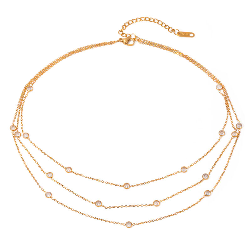 Youthway Stylish Multi Layered Imitation Diamond Designed Necklace Stainless Steel Metal Collar Trendy Thin Chain Jewelry