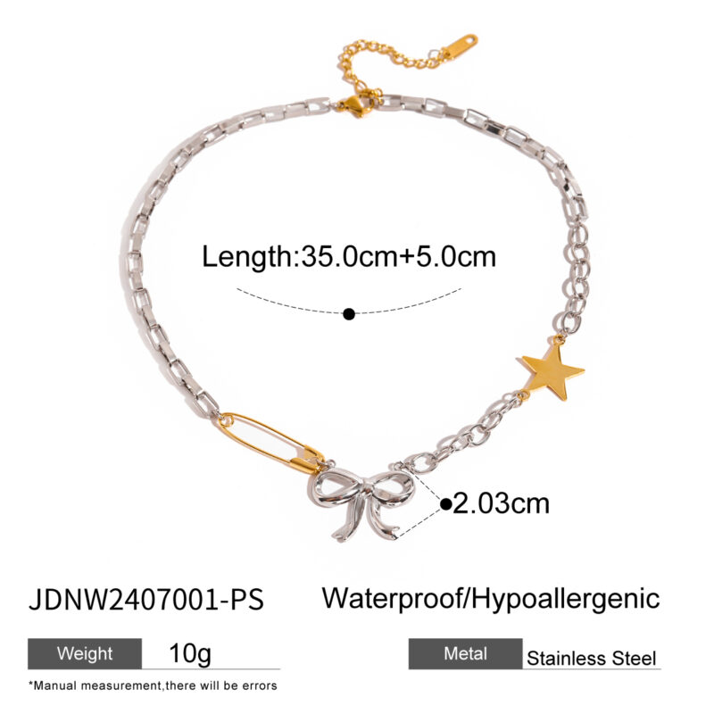 J&D Minimalist Chic 18K Gold Stainless Steel Mixed Box and Cross Chain Butterfly Star Bow Necklaces - Image 5