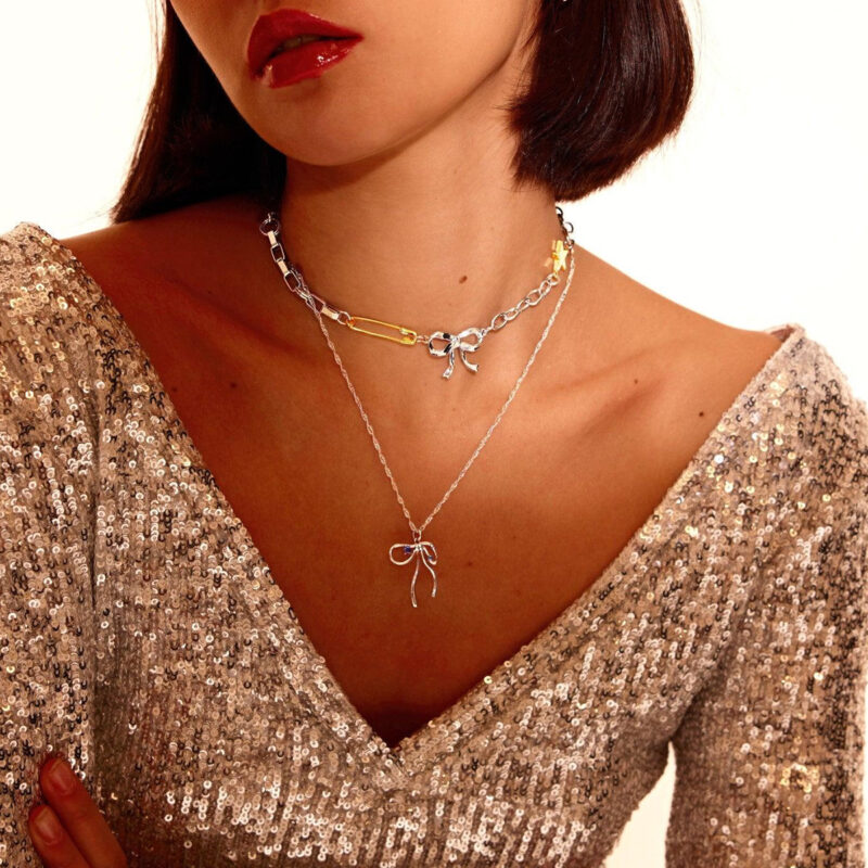 J&D Minimalist Chic 18K Gold Stainless Steel Mixed Box and Cross Chain Butterfly Star Bow Necklaces - Image 4