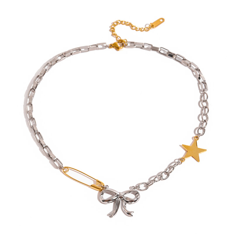 J&D Minimalist Chic 18K Gold Stainless Steel Mixed Box and Cross Chain Butterfly Star Bow Necklaces