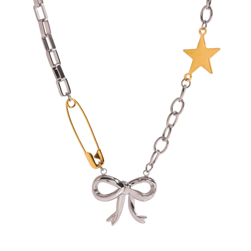 J&D Minimalist Chic 18K Gold Stainless Steel Mixed Box and Cross Chain Butterfly Star Bow Necklaces - Image 2