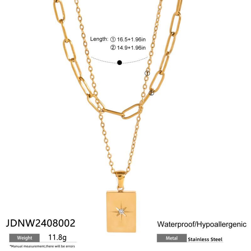 Youthway Trendy Double layer Tarot Cubic Zirconia Pendant Necklace 18K Gold-plated Stainless Steel Waterproof Jewelry Gift - Image 4