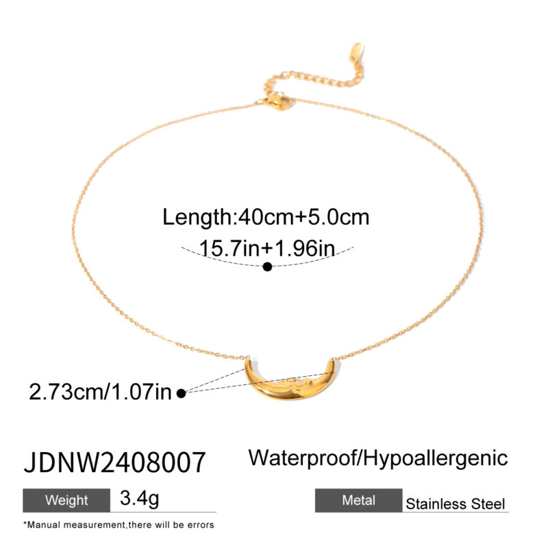 J&D 18k Gold Stainless Steel White Zircon Moon Pendant Necklace 40+5cm Ethereal Chic Accessory - Image 5