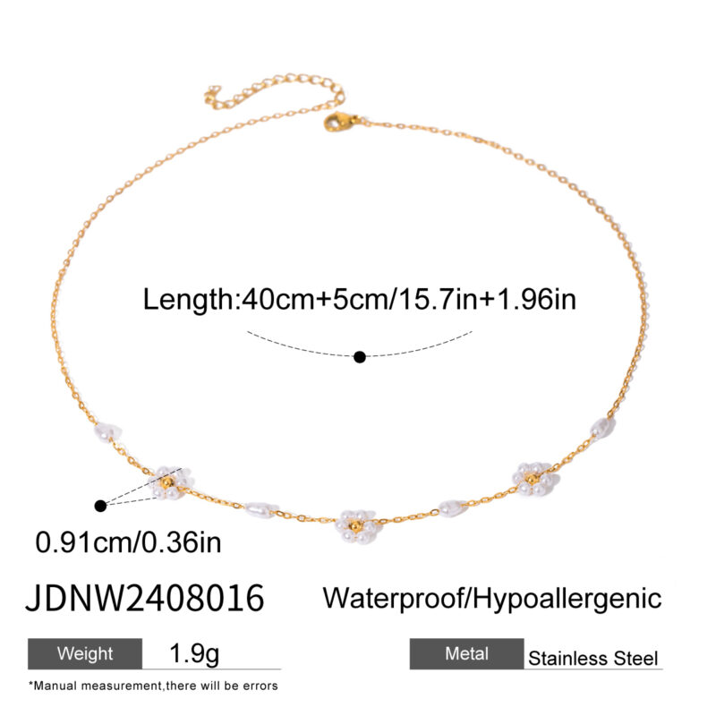 J&D 18K PVD Gold Plating Vintage Jewelry Stainless Steel Pearl Flower Necklace - Image 4
