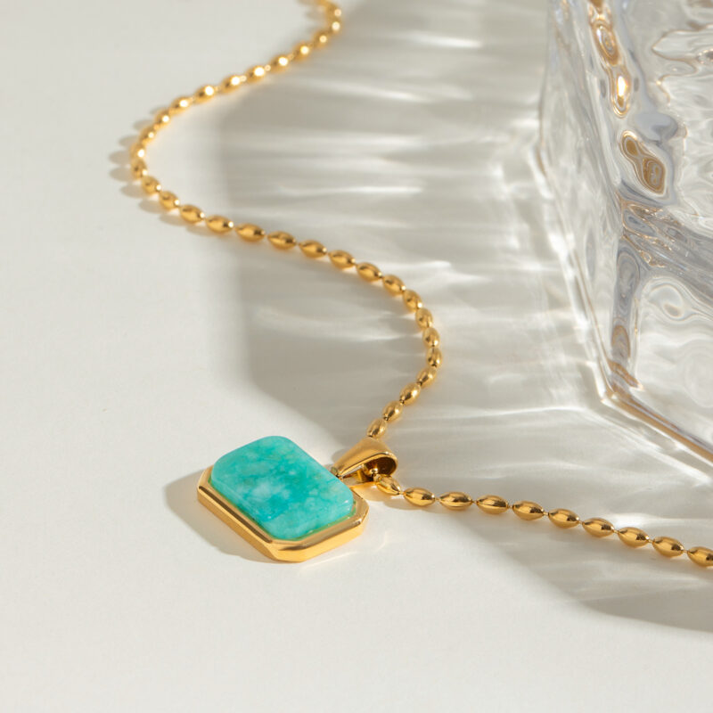 J&D 18k Gold Stainless Steel Amazonite Tiger Eye Malaysian Jade Necklace Natural Stone Beauty 40cm - Image 3