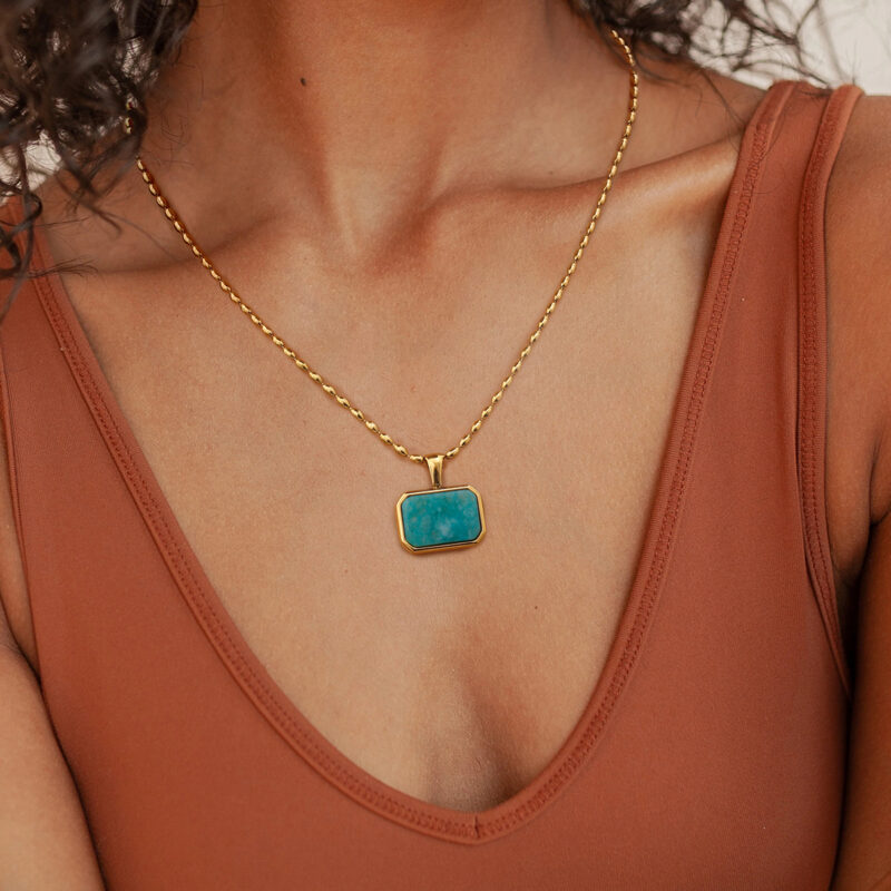 J&D 18k Gold Stainless Steel Amazonite Tiger Eye Malaysian Jade Necklace Natural Stone Beauty 40cm - Image 4
