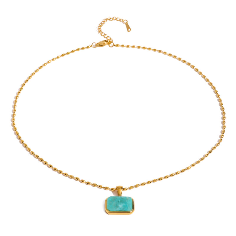 J&D 18k Gold Stainless Steel Amazonite Tiger Eye Malaysian Jade Necklace Natural Stone Beauty 40cm