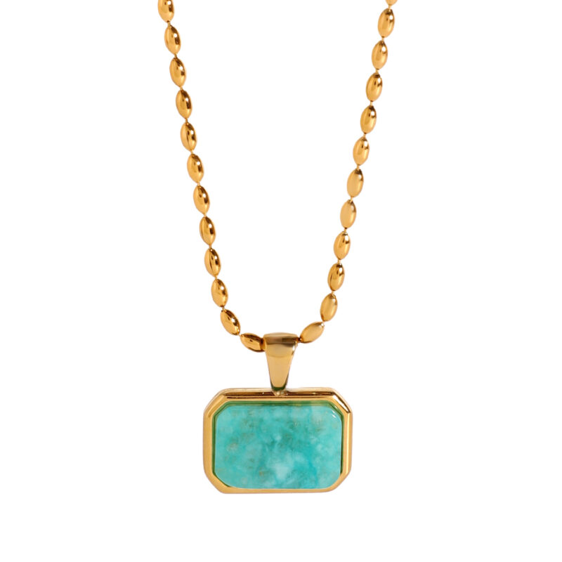J&D 18k Gold Stainless Steel Amazonite Tiger Eye Malaysian Jade Necklace Natural Stone Beauty 40cm - Image 2