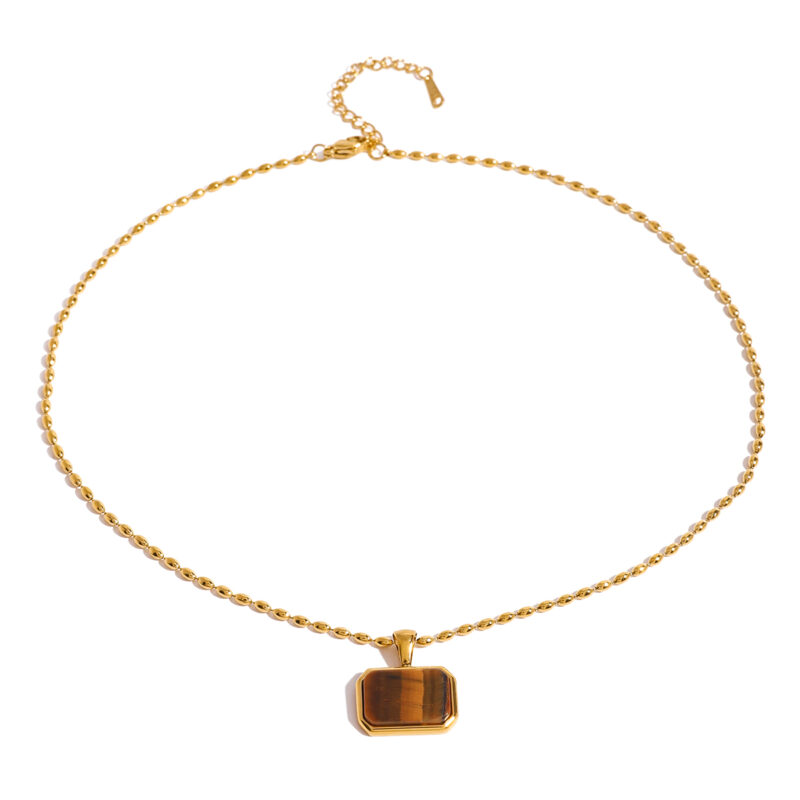J&D 18k Gold Stainless Steel Amazonite Tiger Eye Malaysian Jade Necklace Natural Stone Beauty 41cm