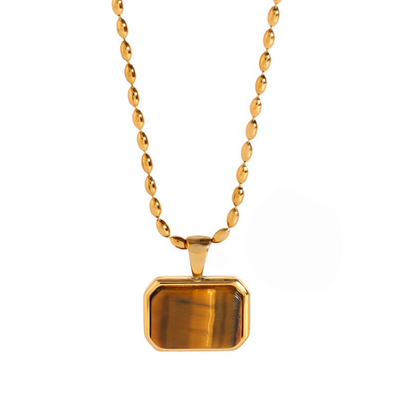 J&D 18k Gold Stainless Steel Amazonite Tiger Eye Malaysian Jade Necklace Natural Stone Beauty 41cm - Image 2