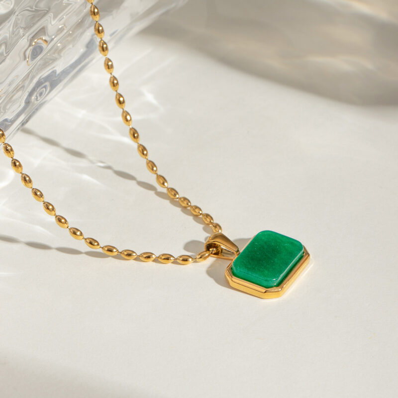 J&D 18k Gold Stainless Steel Amazonite Tiger Eye Malaysian Jade Necklace Natural Stone Beauty 42cm - Image 3
