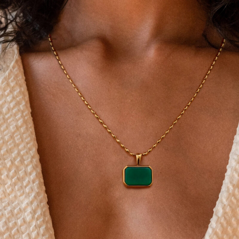 J&D 18k Gold Stainless Steel Amazonite Tiger Eye Malaysian Jade Necklace Natural Stone Beauty 42cm - Image 4