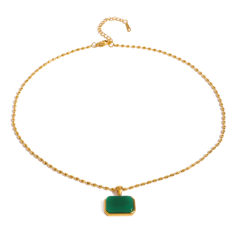 J&D 18k Gold Stainless Steel Amazonite Tiger Eye Malaysian Jade Necklace Natural Stone Beauty 42cm