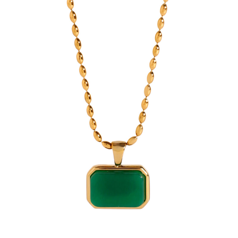 J&D 18k Gold Stainless Steel Amazonite Tiger Eye Malaysian Jade Necklace Natural Stone Beauty 42cm - Image 2