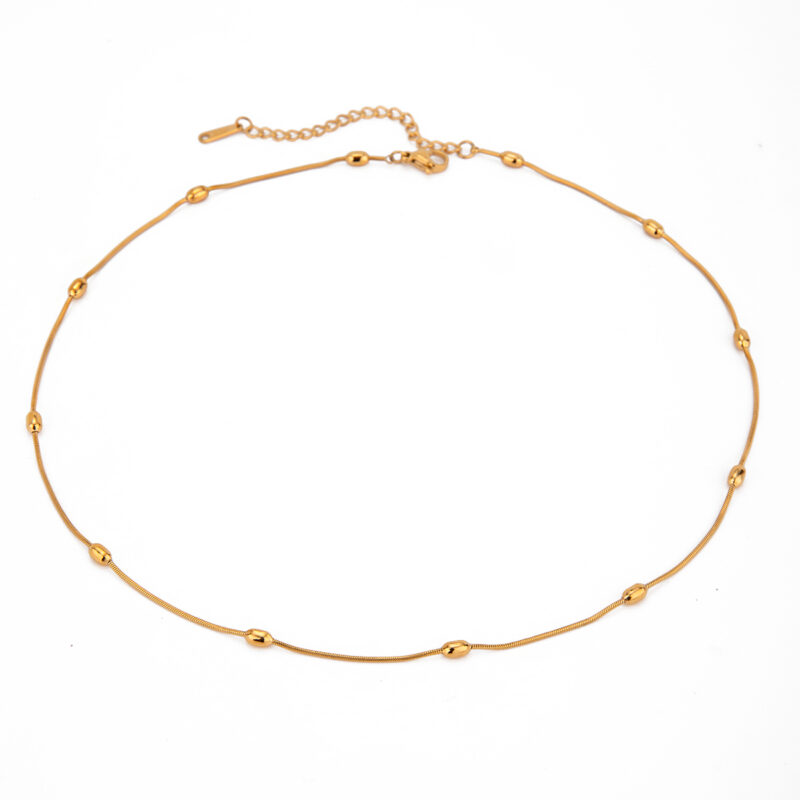 J&D 18k Gold Stainless Steel Bead Chain Round Snake Chain Necklace 41+5cm