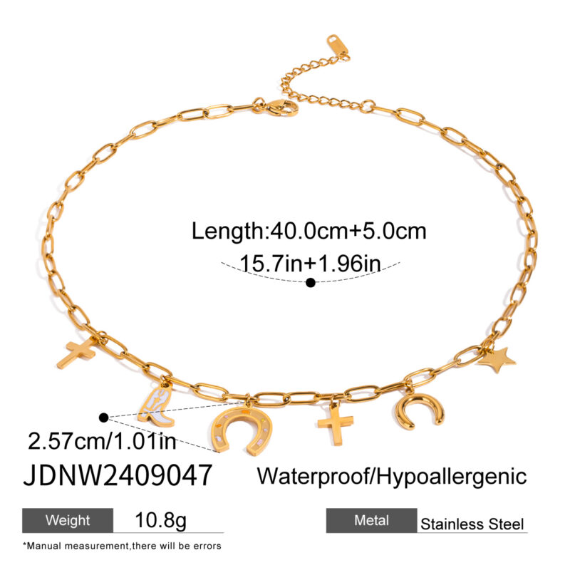 Youthway Chic Versatile Gold Plated Stainless Steel Cross Boot Star Horseshoe Charms Pendant Necklace Women Jewelry Summer Wear - Image 6