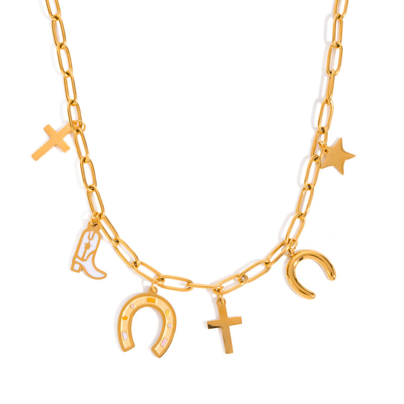 Youthway Chic Versatile Gold Plated Stainless Steel Cross Boot Star Horseshoe Charms Pendant Necklace Women Jewelry Summer Wear - Image 2