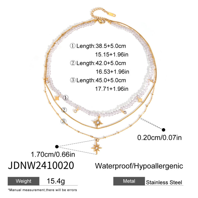Youthway Unique Statement Gold Plated White Zircon Beads Star Pendant Multi-layer Chain Necklace Anti Allergic Women Jewelry - Image 4