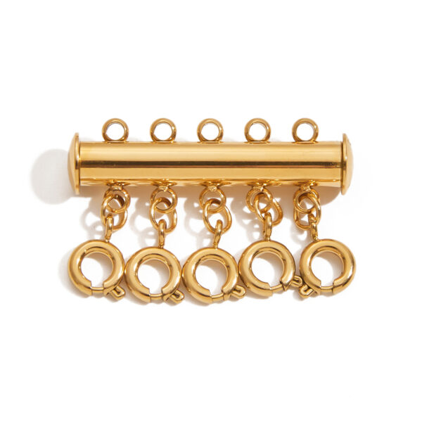 Classic 18K Gold Stainless Steel 5-Layer Multi-Strand Clasp - Professional Anti-Tangle Jewelry Connector for DIY Stacking Necklaces/Bracelets
