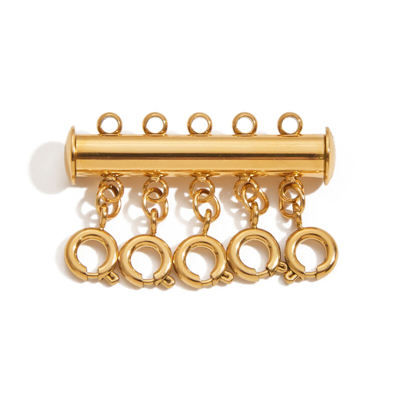 Classic 18K Gold Stainless Steel 5-Layer Multi-Strand Clasp - Professional Anti-Tangle Jewelry Connector for DIY Stacking Necklaces/Bracelets