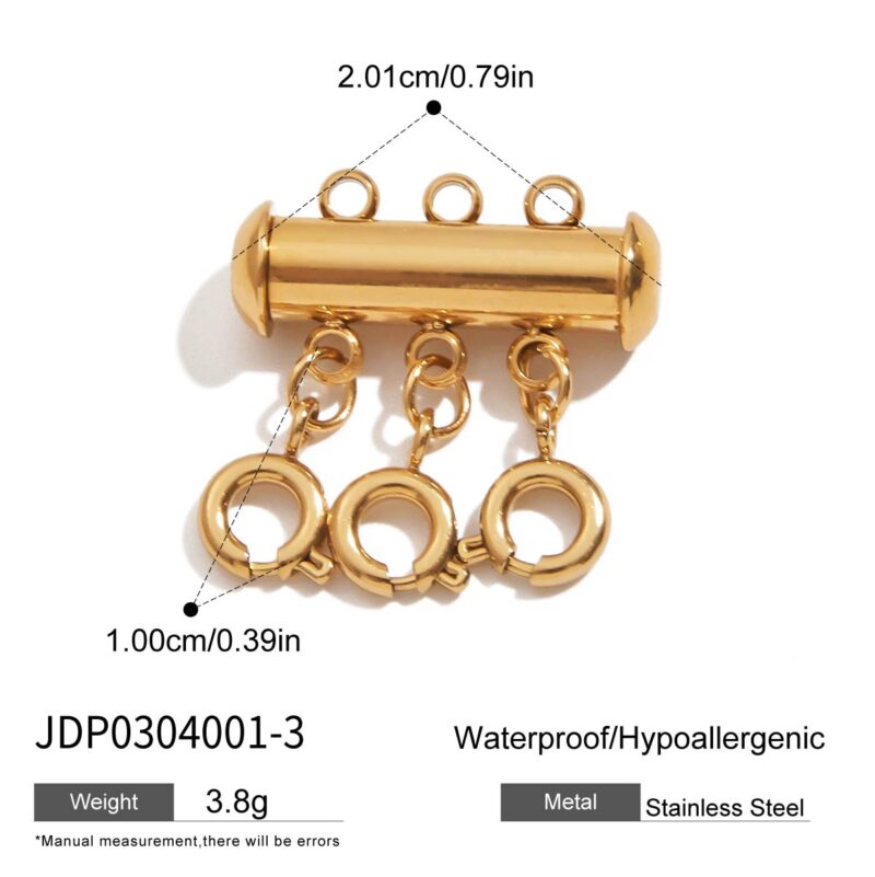Classic 18K Gold Stainless Steel 3-Layer Anti-Tangle Multi-Strand Clasp - DIY Jewelry Connector for Layered Necklaces - Image 3