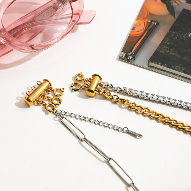 Classic 18K Gold Stainless Steel 5-Layer Multi-Strand Clasp - Professional Anti-Tangle Jewelry Connector for DIY Stacking Necklaces/Bracelets - Image 3