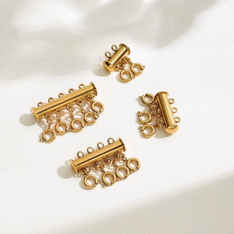 Classic 18K Gold Stainless Steel 3-Layer Anti-Tangle Multi-Strand Clasp - DIY Jewelry Connector for Layered Necklaces - Image 2