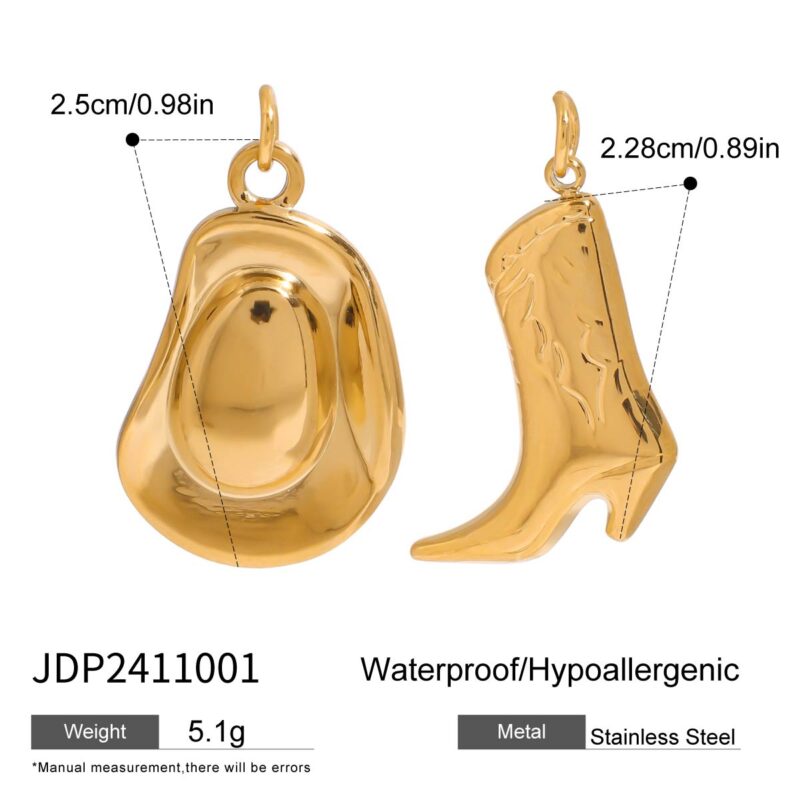 18K Gold Stainless Steel Hat & Boot Charm Set - Image 2