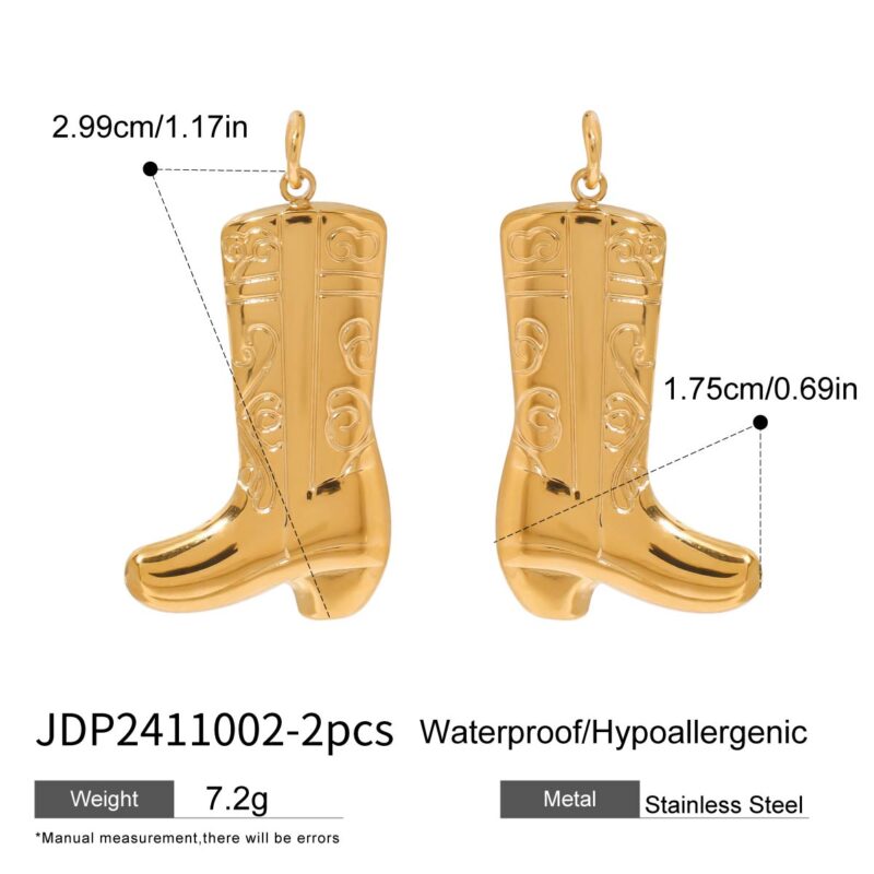 18K Gold Stainless Steel Pattern Boot Charm - Image 2