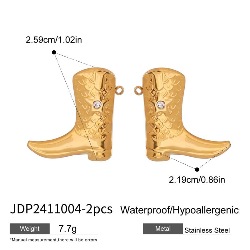18K Gold Stainless Steel Diamond Boot Charm - Image 2