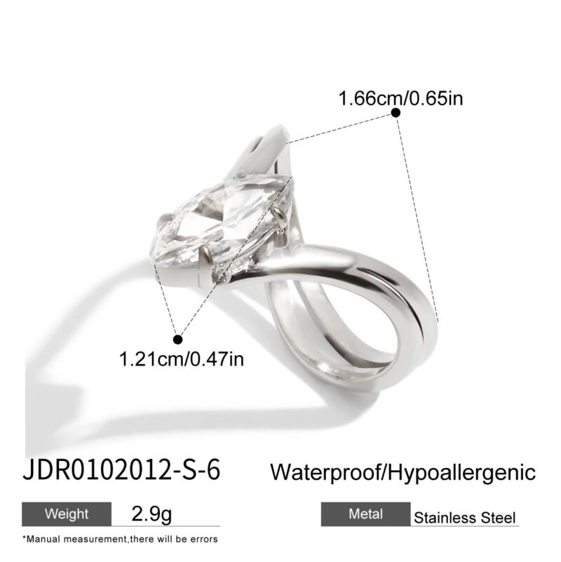 J&D Fashion Stainless Steel Marquise-Cut Zircon Ring Hypoallergenic Minimalist Jewelry Stackable Engagement Rings for Women - Image 7