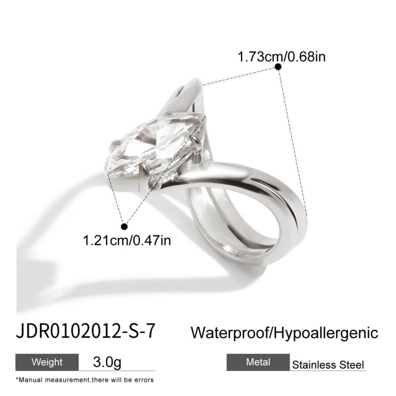 J&D Fashion Stainless Steel Marquise-Cut Zircon Ring Hypoallergenic Minimalist Jewelry Stackable Engagement Rings for Women - Image 8