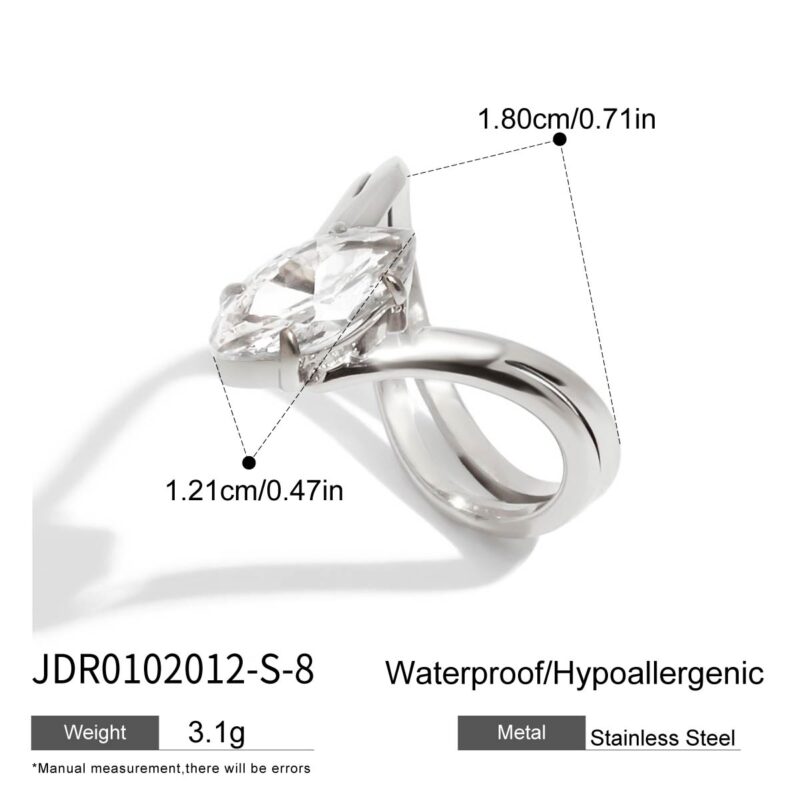 J&D Fashion Stainless Steel Marquise-Cut Zircon Ring Hypoallergenic Minimalist Jewelry Stackable Engagement Rings for Women - Image 9