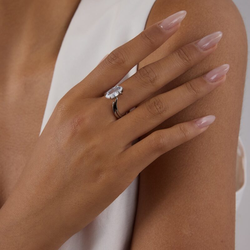 J&D Fashion Stainless Steel Marquise-Cut Zircon Ring Hypoallergenic Minimalist Jewelry Stackable Engagement Rings for Women - Image 4