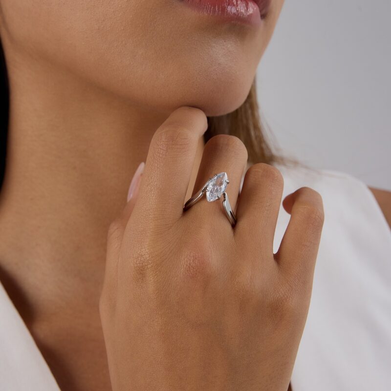 J&D Fashion Stainless Steel Marquise-Cut Zircon Ring Hypoallergenic Minimalist Jewelry Stackable Engagement Rings for Women - Image 5