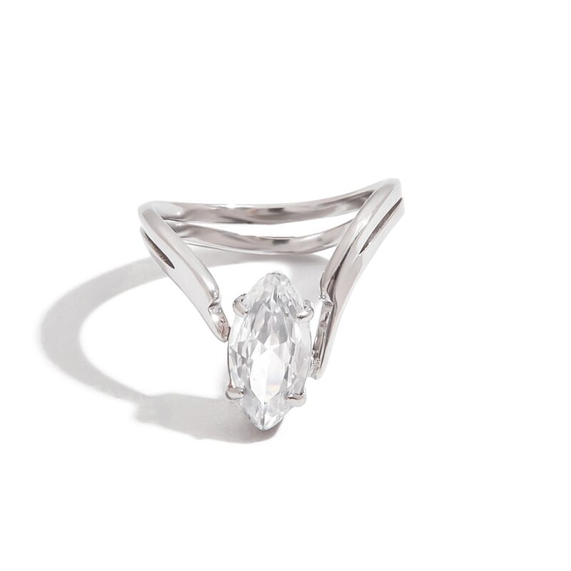 J&D Fashion Stainless Steel Marquise-Cut Zircon Ring Hypoallergenic Minimalist Jewelry Stackable Engagement Rings for Women - Image 2