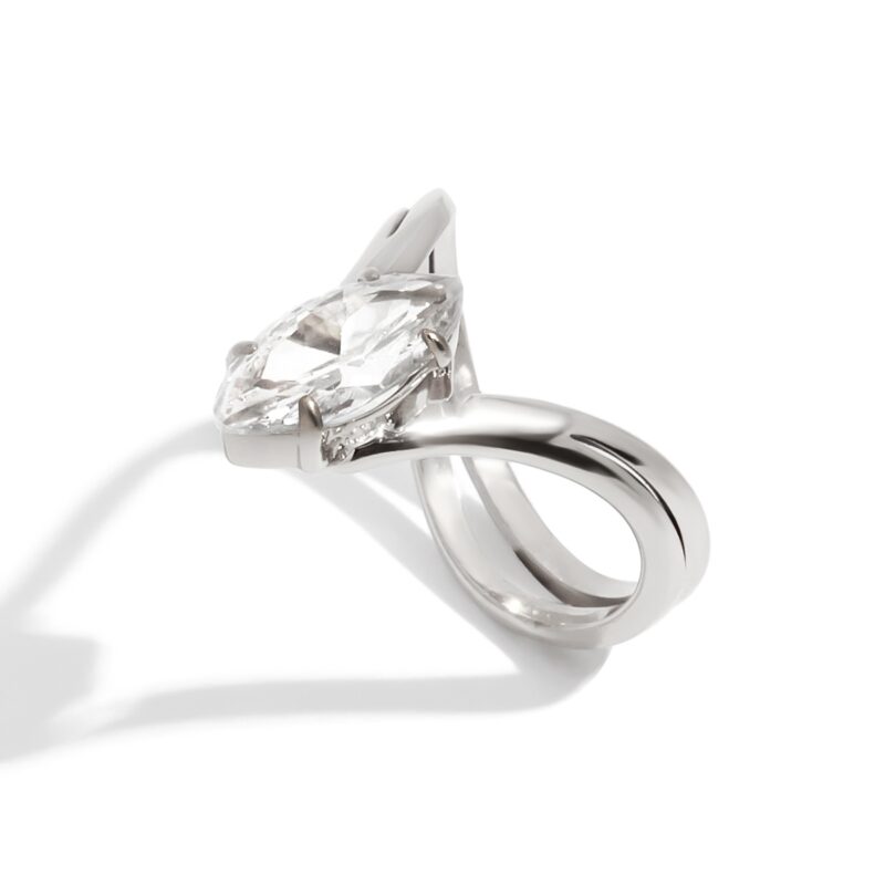 J&D Fashion Stainless Steel Marquise-Cut Zircon Ring Hypoallergenic Minimalist Jewelry Stackable Engagement Rings for Women