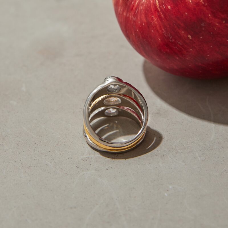 J&D 18K Gold Plate Stainless Steel Rings Modern Minimalist Zircon Gold and Silver Three-layer Hollow Ring - Image 3