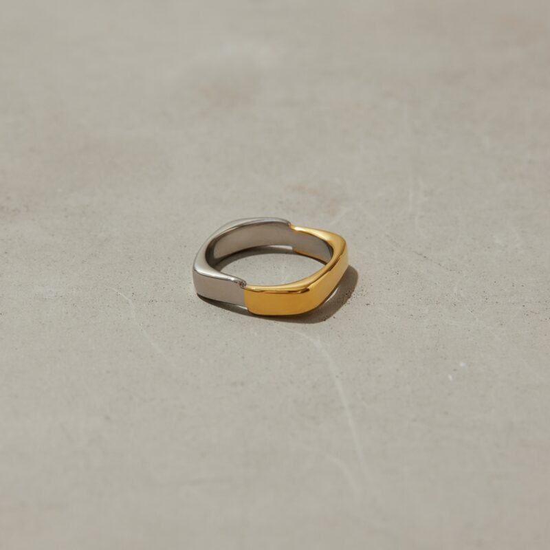 J&D 18K Gold Plate Stainless Steel Rings Modern Minimalist Gold and Silver Color Matching Square Ring - Image 4