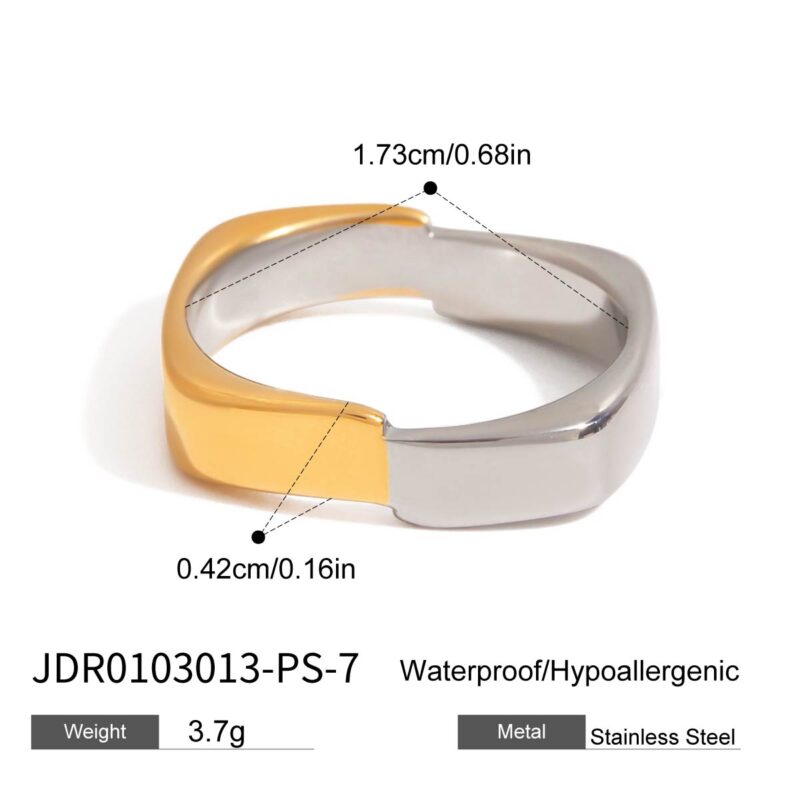 J&D 18K Gold Plate Stainless Steel Rings Modern Minimalist Gold and Silver Color Matching Square Ring - Image 7