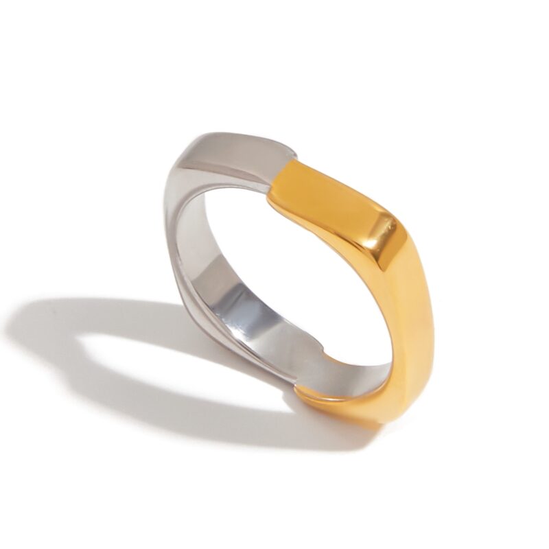 J&D 18K Gold Plate Stainless Steel Rings Modern Minimalist Gold and Silver Color Matching Square Ring - Image 3