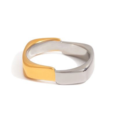 J&D 18K Gold Plate Stainless Steel Rings Modern Minimalist Gold and Silver Color Matching Square Ring