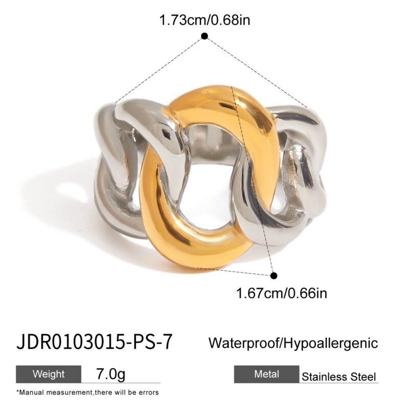 J&D 18K Gold Plate Stainless Steel Rings Modern Minimalist Gold and Silver Combination Twisted Hollow Ring - Image 5