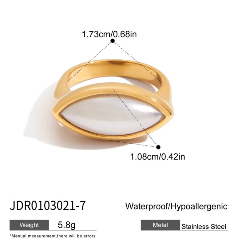 J&D 2025 Trendy 18K Gold Plated Stainless Steel Elegant Oval Ring with Resin Pearl Minimalist Vintage-Inspired Jewelry for Women - Image 4