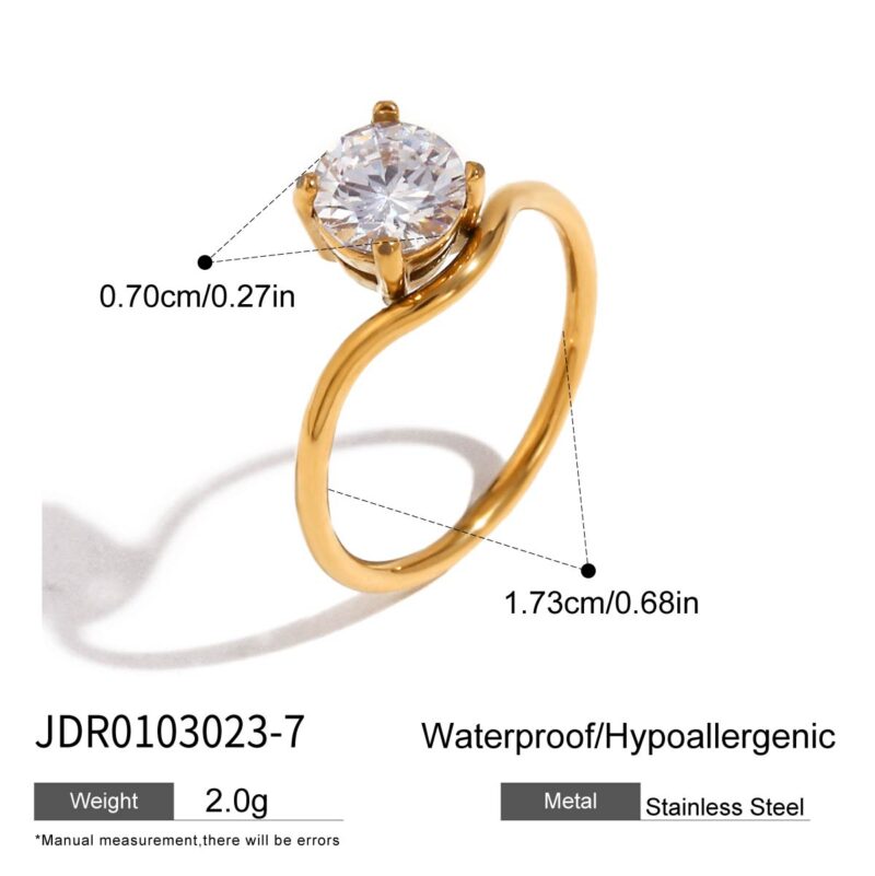 Trendy Geometric Zircon Ring - 18K Gold Plated Stainless Steel Wave Band, Simple Luxury Jewelry for Women - Image 8