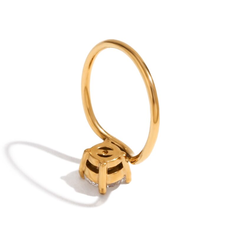 Trendy Geometric Zircon Ring - 18K Gold Plated Stainless Steel Wave Band, Simple Luxury Jewelry for Women - Image 2